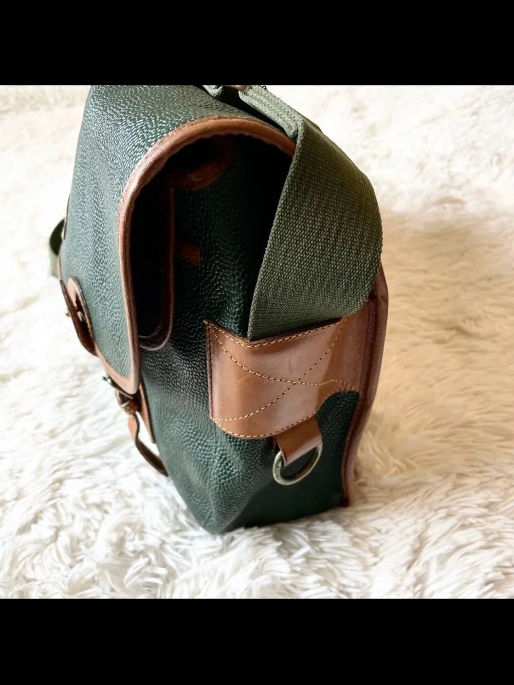 Mulberry Green Leather Messenger Bag with Brown Trim